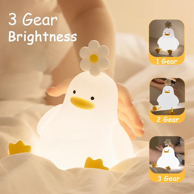 Silicone Duck Night Light Dimmable Nursery Sleeping Lamp USB Rechargeable Timing Bedside Touch Lamp for Kids Room Decor