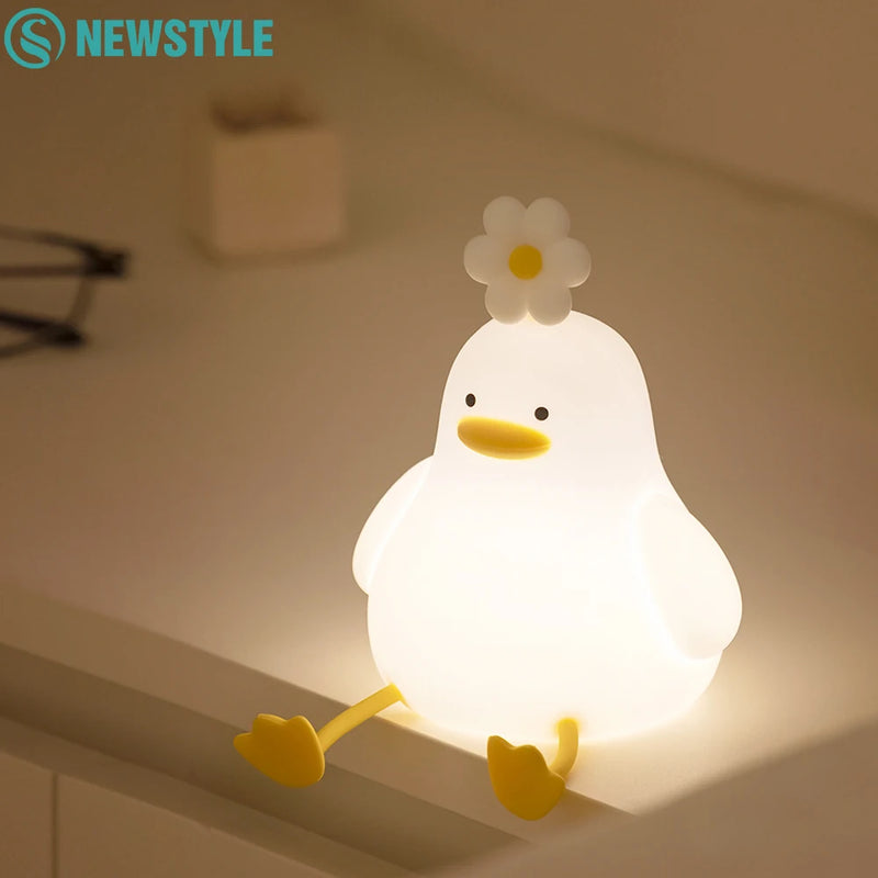 Silicone Duck Night Light Dimmable Nursery Sleeping Lamp USB Rechargeable Timing Bedside Touch Lamp for Kids Room Decor