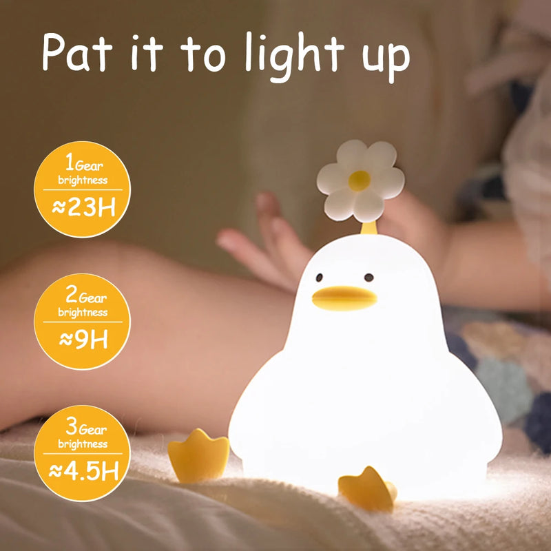 Silicone Duck Night Light Dimmable Nursery Sleeping Lamp USB Rechargeable Timing Bedside Touch Lamp for Kids Room Decor